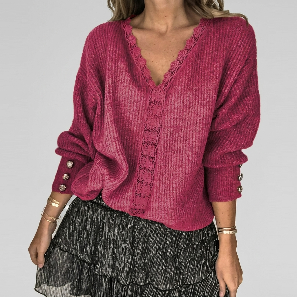 Women's Openwork V-Neck Blouse – Long Sleeve Textured Detail Blouse