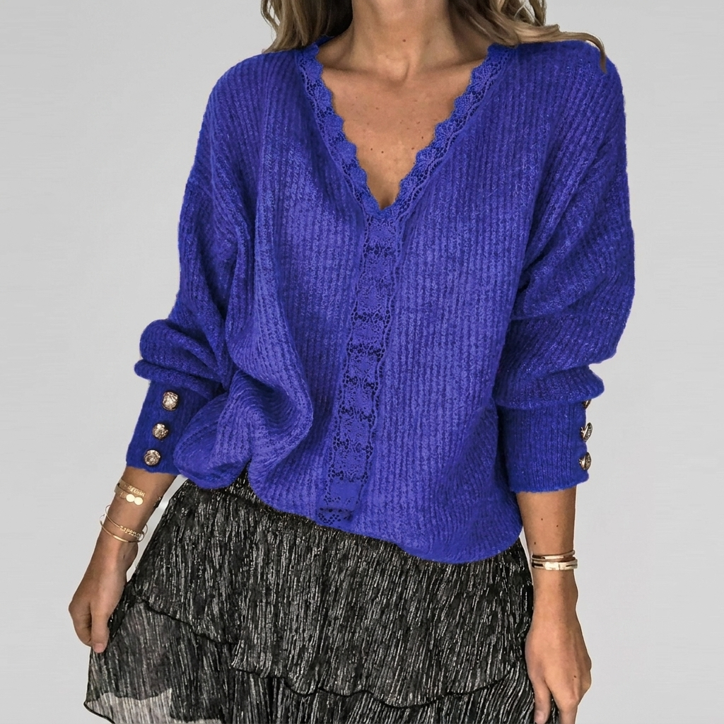Women's Openwork V-Neck Blouse – Long Sleeve Textured Detail Blouse
