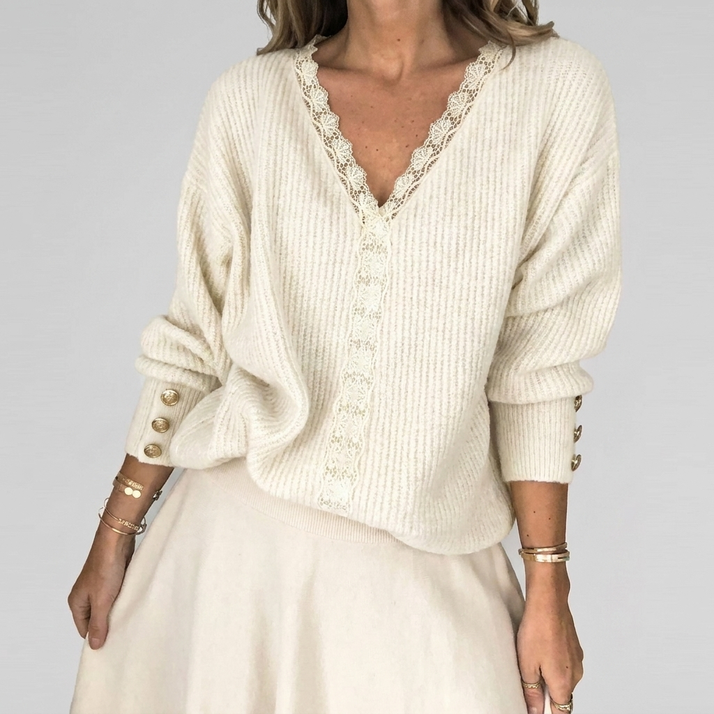 Women's Openwork V-Neck Blouse – Long Sleeve Textured Detail Blouse