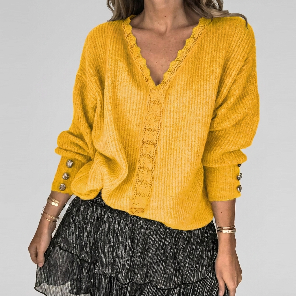 Women's Openwork V-Neck Blouse – Long Sleeve Textured Detail Blouse