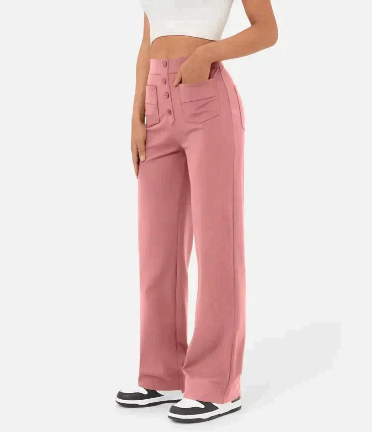 Women's High Waist Leisure Pants – Stretch Pocket Casual Trousers
