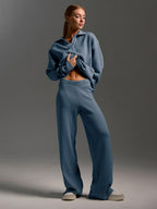 Women's Collared Polo Sweater Set – Oversized Top and Wide Leg Pants Set