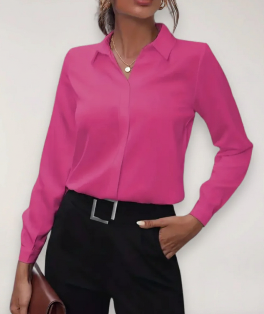 Women's Button Front Office Blouse – Tailored Classic Work Blouse