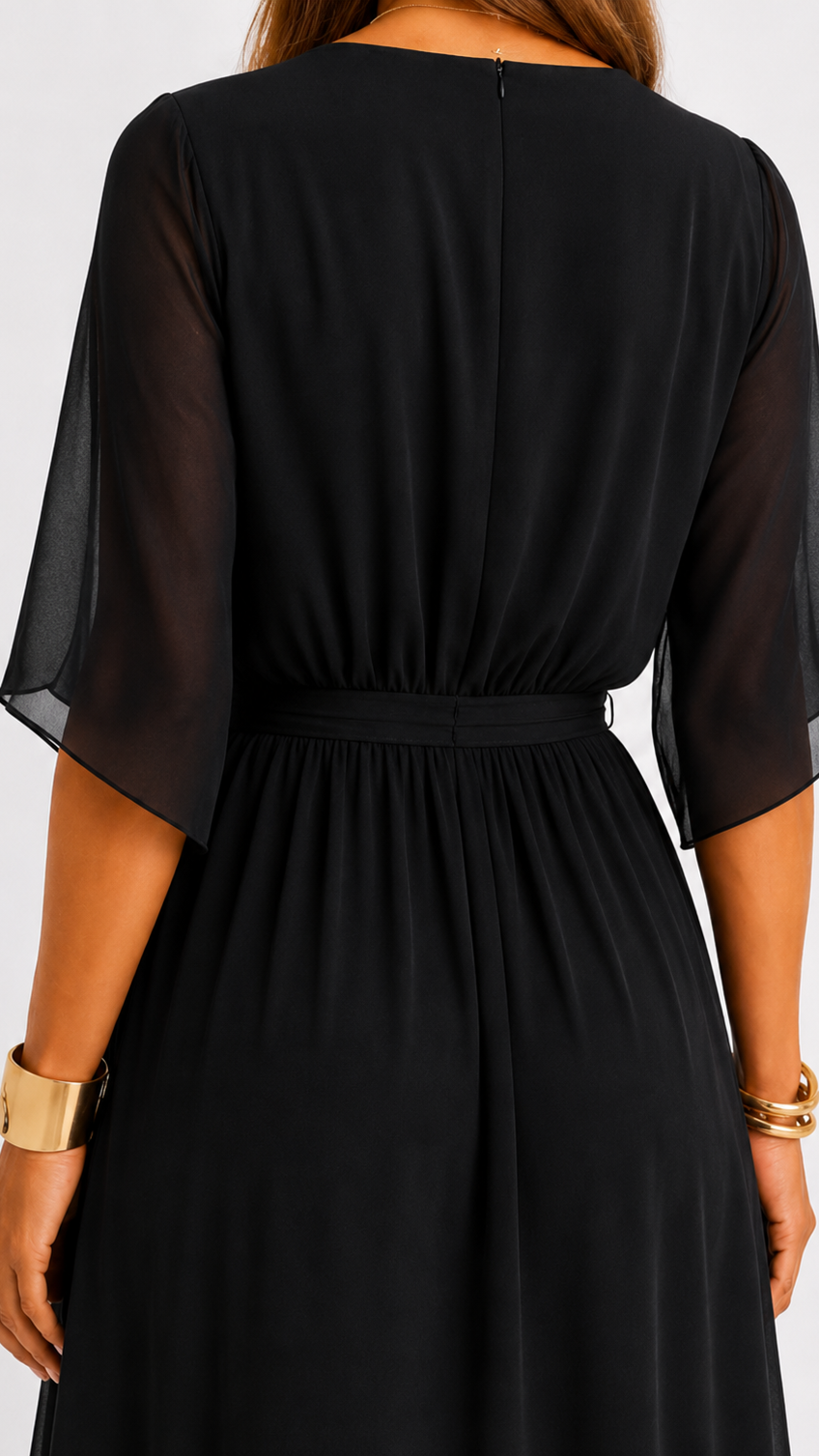 Women's Chiffon Wrap Dress – V-Neck Tie Waist Flowy Occasion Dress