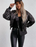 Women's Quilted Bomber Jacket – Padded Zip-Up Casual Jacket