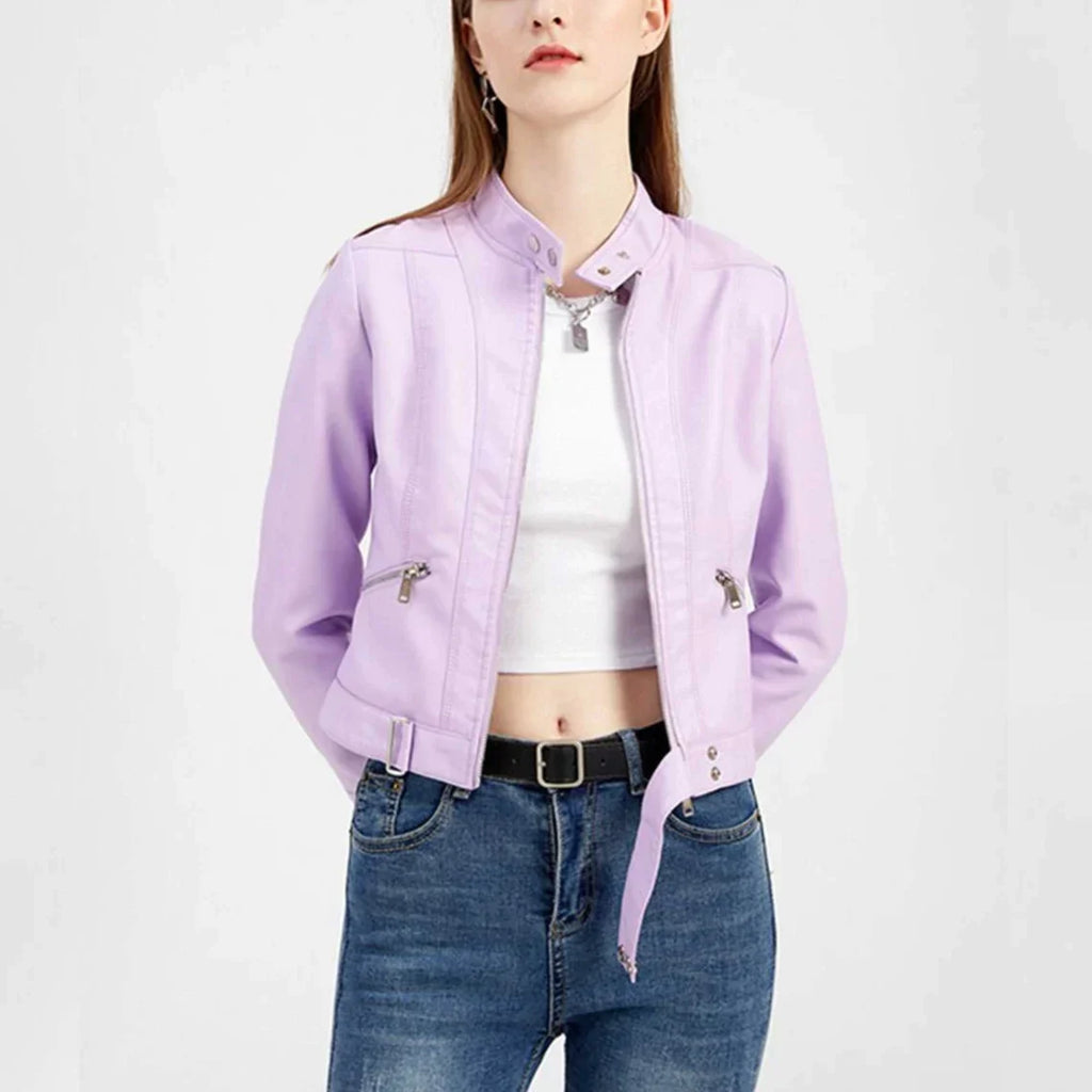 Women's Faux Leather Jacket – Retro Zip-Up Moto Jacket
