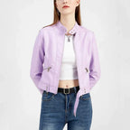 Women's Faux Leather Jacket – Retro Zip-Up Moto Jacket