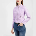 Women's Faux Leather Jacket – Retro Zip-Up Moto Jacket