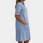 Women's Denim Look Shirt Dress – Button Front Long Sleeve Dress