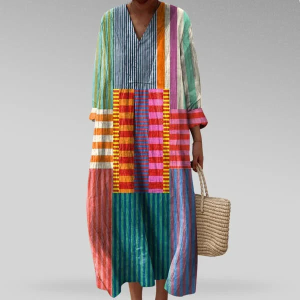 Women's Colourful Midi Dress – Flowy Printed Day Dress