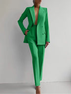 Women's Tailored Double Button Blazer Set – Office Trousers Two Piece Set