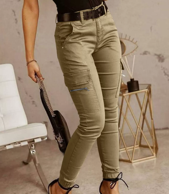 Women's Tapered Cargo Pants – High Waist Side Pocket Trousers