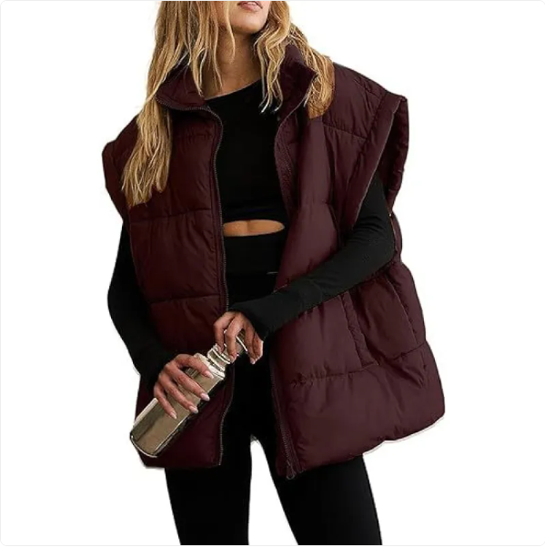 Women's Padded Vest – Sleeveless Zip-Up Pocket Gilet