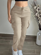 Women's Tapered Cargo Pants – High Waist Side Pocket Trousers