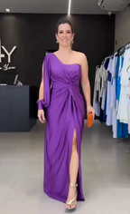 Women's One Shoulder Maxi Dress – Bow Detail Side Split Evening Dress