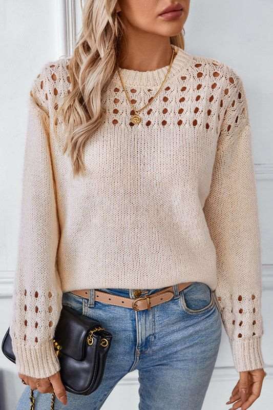 Women's Cutout Sweater – Fitted Long Sleeve Autumn Sweater