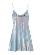 Women's Metallic Strap Mini Dress – Deep Back Fitted Party Dress