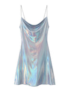 Women's Metallic Strap Mini Dress – Deep Back Fitted Party Dress