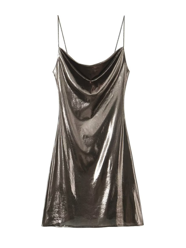 Women's Metallic Strap Mini Dress – Deep Back Fitted Party Dress