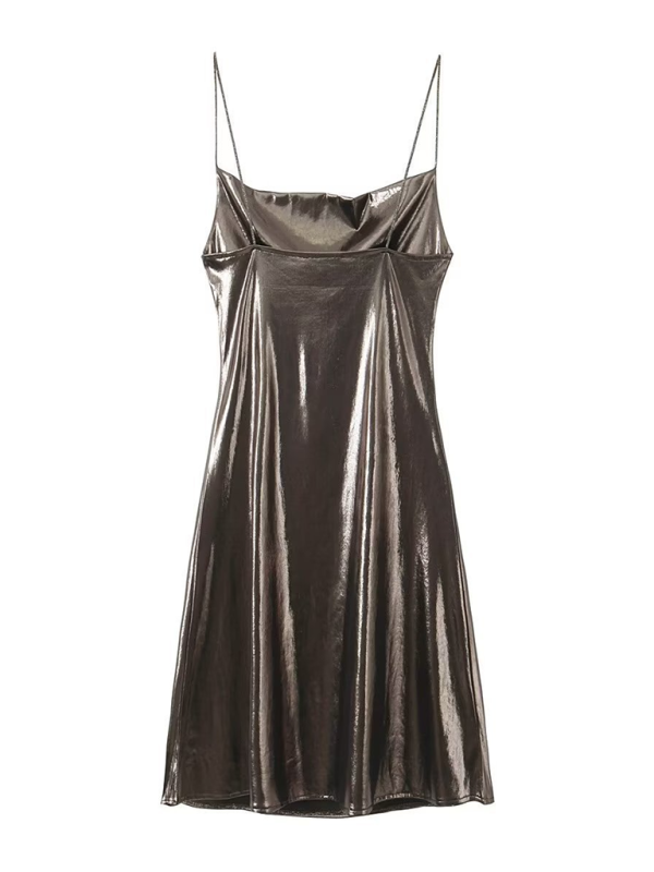 Women's Metallic Strap Mini Dress – Deep Back Fitted Party Dress