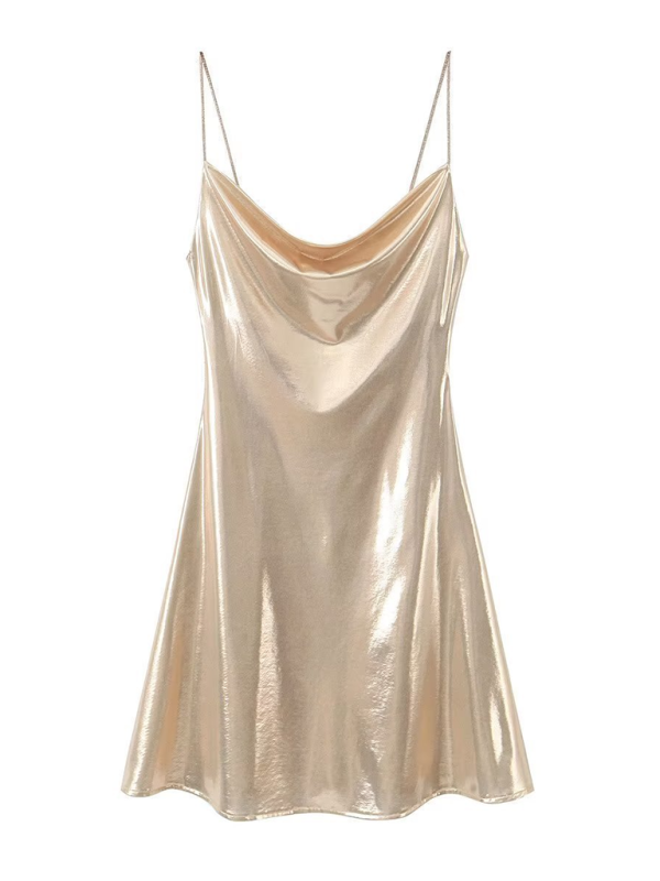 Women's Metallic Strap Mini Dress – Deep Back Fitted Party Dress