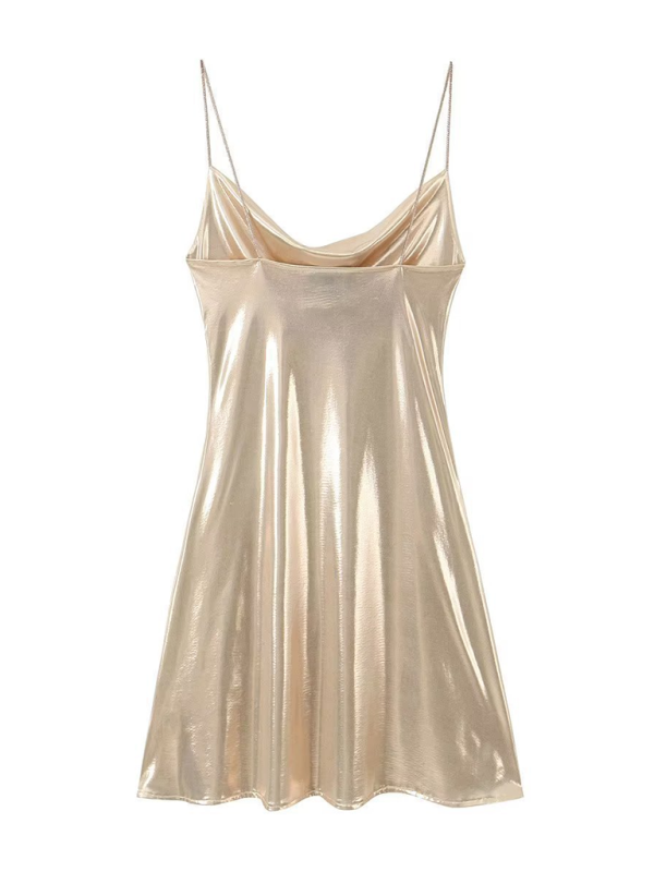 Women's Metallic Strap Mini Dress – Deep Back Fitted Party Dress