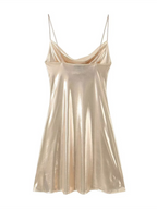 Women's Metallic Strap Mini Dress – Deep Back Fitted Party Dress