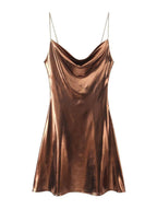 Women's Metallic Strap Mini Dress – Deep Back Fitted Party Dress