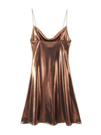 Women's Metallic Strap Mini Dress – Deep Back Fitted Party Dress