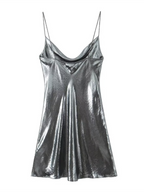 Women's Metallic Strap Mini Dress – Deep Back Fitted Party Dress