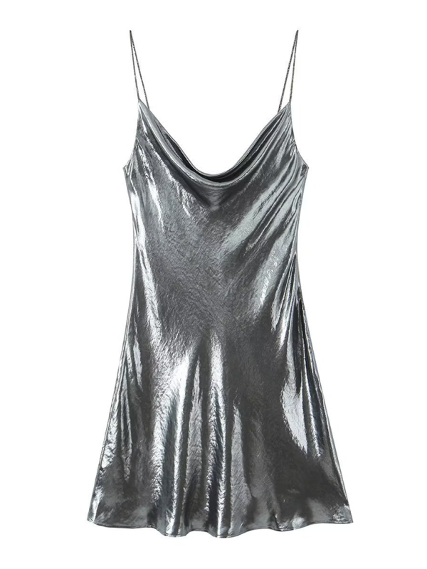 Women's Metallic Strap Mini Dress – Deep Back Fitted Party Dress