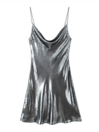 Women's Metallic Strap Mini Dress – Deep Back Fitted Party Dress