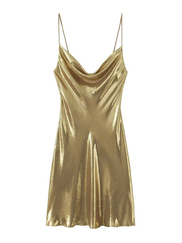 Women's Metallic Strap Mini Dress – Deep Back Fitted Party Dress