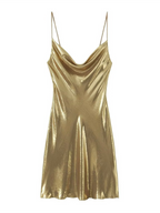 Women's Metallic Strap Mini Dress – Deep Back Fitted Party Dress