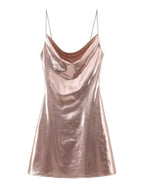 Women's Metallic Strap Mini Dress – Deep Back Fitted Party Dress
