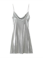 Women's Metallic Strap Mini Dress – Deep Back Fitted Party Dress