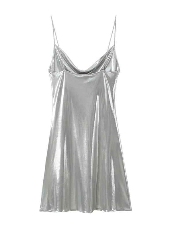 Women's Metallic Strap Mini Dress – Deep Back Fitted Party Dress
