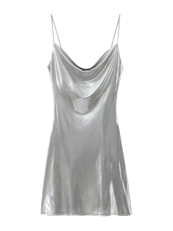 Women's Metallic Strap Mini Dress – Deep Back Fitted Party Dress