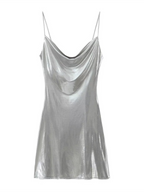 Women's Metallic Strap Mini Dress – Deep Back Fitted Party Dress