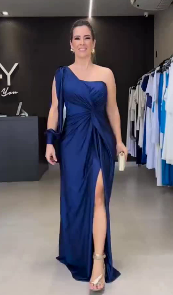 Women's One Shoulder Maxi Dress – Bow Detail Side Split Evening Dress