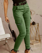 Women's Tapered Cargo Pants – High Waist Side Pocket Trousers