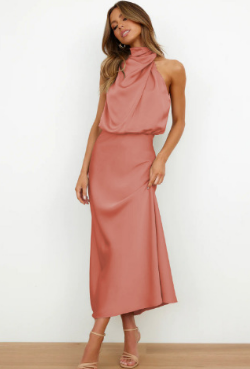 Women's Satin Evening Dress – Fitted Formal Cocktail Occasion Dress