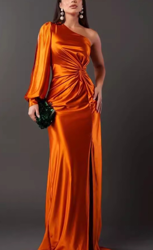Women's One Shoulder Maxi Dress – Bow Detail Side Split Evening Dress