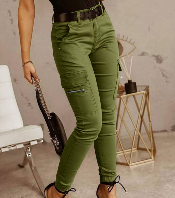 Women's Tapered Cargo Pants – High Waist Side Pocket Trousers