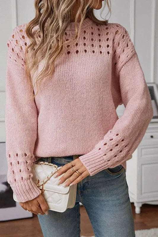 Women's Cutout Sweater – Fitted Long Sleeve Autumn Sweater