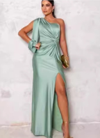 Women's One Shoulder Maxi Dress – Bow Detail Side Split Evening Dress