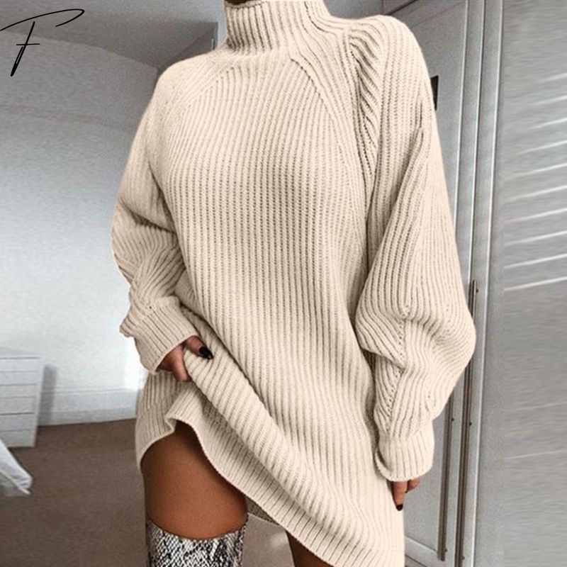Women's Sweater Dress – Polo Collar Autumn Knit Dress