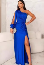 Women's One Shoulder Maxi Dress – Bow Detail Side Split Evening Dress