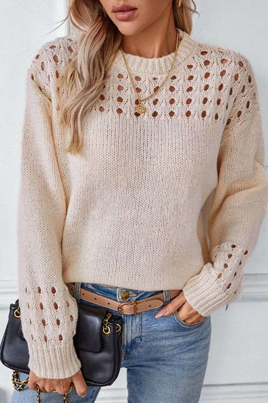 Women's Cutout Sweater – Fitted Long Sleeve Autumn Sweater