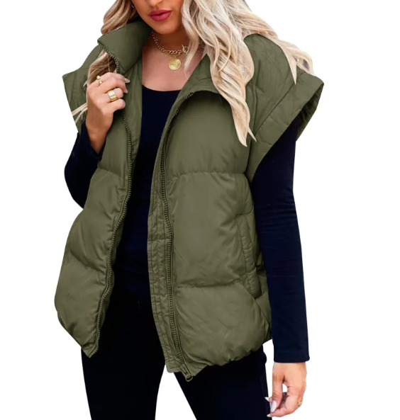 Women's Padded Vest – Sleeveless Zip-Up Pocket Gilet